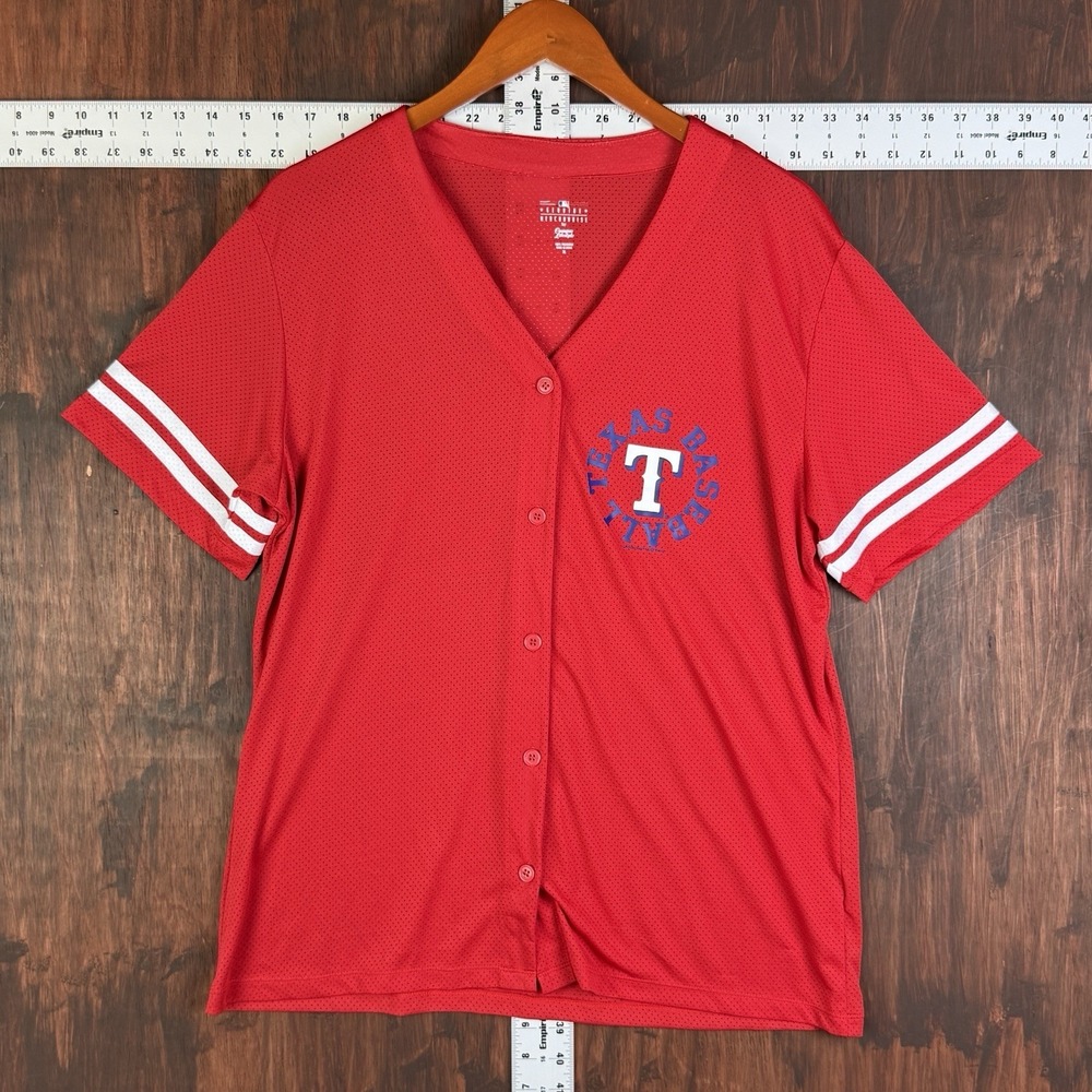 Texas‎ Rangers MLB Jersey Shirt Button Up V Neck Campus Lifestyle Red Women XL
